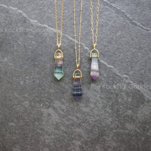 Gold Filled Rainbow Fluorite Crystal Pendant Necklace
