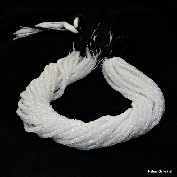 Aaa+ White Rainbow Moonstone 3mm-4mm Rondelle Beads  | 13inch Strand | Natural Flashy Blue Fire White Rainbow Semi Precious Gemstone Beads |