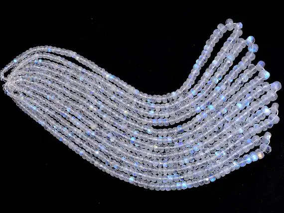 Aaa+ White Rainbow Moonstone 3mm-6mm Rondelle Beads  | 16inch Strand | Natural Flashy Blue Fire White Rainbow Semi Precious Gemstone Beads |