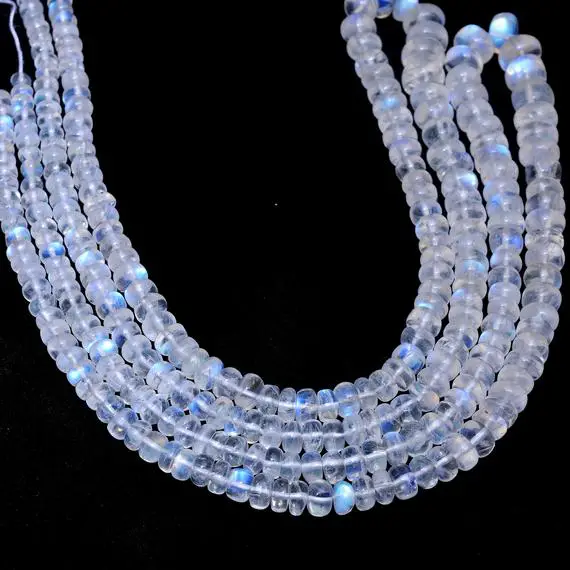 Aaa+ White Rainbow Moonstone 4mm-6mm Smooth Rondelle Beads | 16" Strand | Blue Fire Moonstone Semi Precious Gemstone Loose Beads For Jewelry