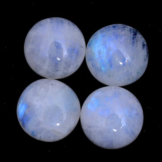 Natural Rainbow Moonstone Blue Fire Gemstone 18mm Round Cabochon | Moonstone Blue Flash Semi Precious Gemstone Loose Round Smooth Cabs Lot