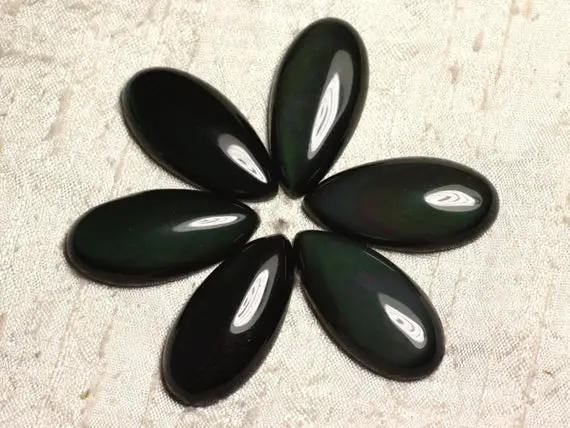 1pc - Cabochon De Pierre - Obsidienne Arc En Ciel Goutte 40x20mm   4558550000606