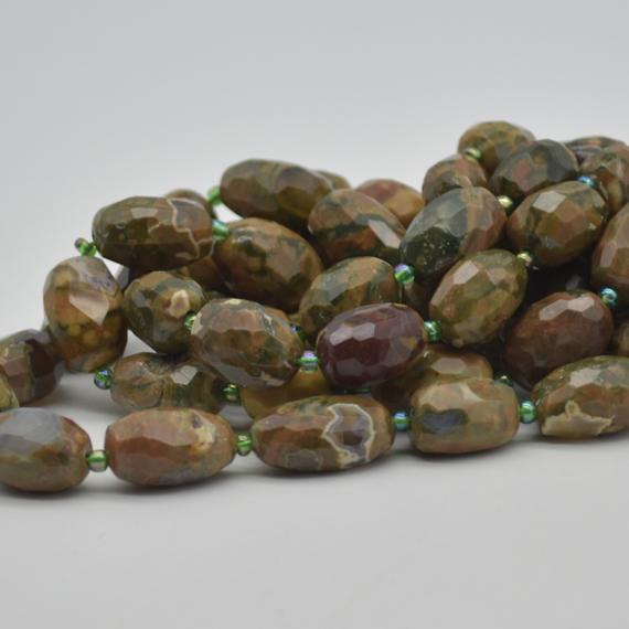 Natural Rhyolite Semi-precious Gemstone Faceted Baroque Nugget Beads - 9mm - 10mm X 13mm - 15mm - 15" Strand