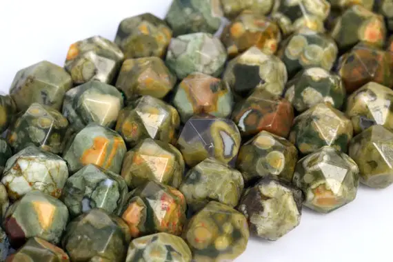 Genuine Natural Rainforest Rhyolite Loose Beads Star Cut Faceted Shape 5-6mm 7-8mm