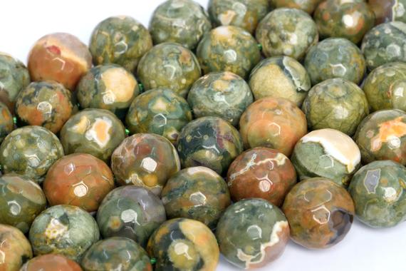 Genuine Natural Rainforest Rhyolite Rhyolite Loose Beads Micro Faceted Round Shape 12mm