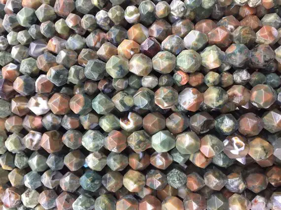 Rhyolite Jasper Star Cut Beads - Natural Green Stone Faceted Beads - Craft Supplies - Loose Stone Beads - 6mm 8mm Beads
