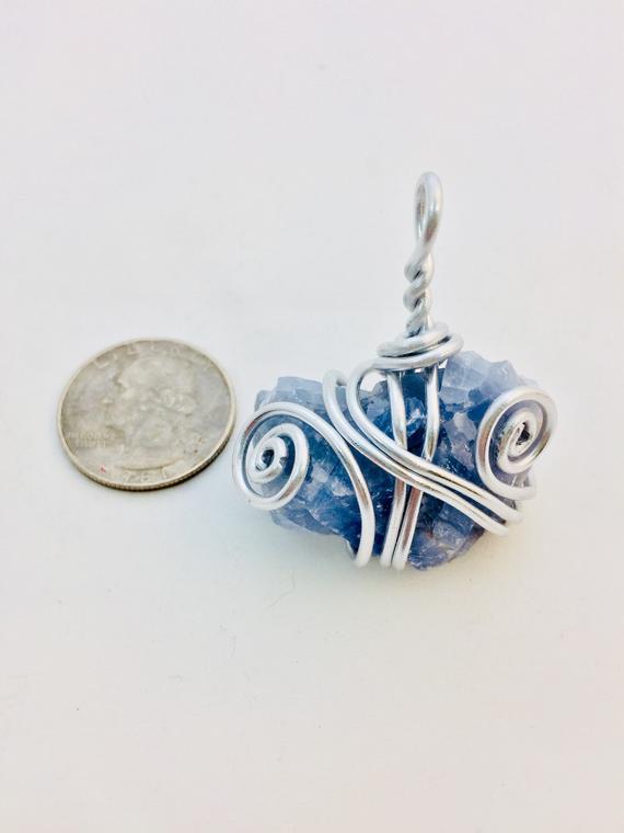 Raw Blue Calcite Wire Wrap Necklace, Wire Wrapped Blue Calcite Necklace, Wire Wrapped Jewelry, Handmade Wire Wrap, Raw Calcite Jewelry