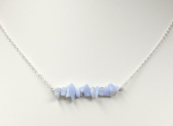 Raw Blue Lace Agate Chip Necklace, Blue Lace Necklace, Blue Agate, Blue Lace Necklace, Blue Chalcedony Lace, Gemstone Necklace