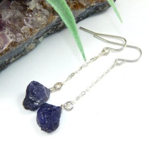 Shop Iolite Earrings! Raw Iolite Earrings,Water Sapphire Earrings,Raw Water Sapphire Earrings,Iolite Freeform Drop Earrings,Water Sapphire Freeform Drop Earrings | Natural genuine Iolite earrings. Buy crystal jewelry, handmade handcrafted artisan jewelry for women.  Unique handmade gift ideas. #jewelry #beadedearrings #beadedjewelry #gift #shopping #handmadejewelry #fashion #style #product #earrings #affiliate #ad