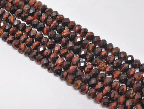 Red Faceted Tiger Eye Rondelle Bead Strand (15.5 Inches Long)