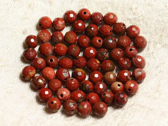 10pc - Perles De Pierre - Jaspe Rouge Boules Facettées 6mm   4558550003614