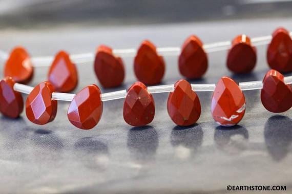 M/ Red Jasper 10x7mm/ 12x8mm Flat Pear Briolette Beads 16" Strand Natural Jasper Gemstone Beads For Jewelry Making