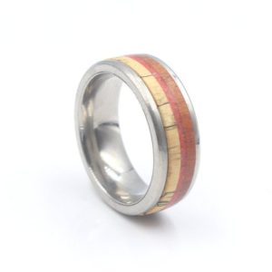 Shop Red Jasper Rings! Men's Ring, Titanium Ring, Triple Inlay Ring, Red Jasper Stone,  Rosewood, and Spalted Tamarind Wood Ring, Men's Titanium, Titanium Ring | Natural genuine Red Jasper rings, simple unique handcrafted gemstone rings. #rings #jewelry #shopping #gift #handmade #fashion #style #affiliate #ad
