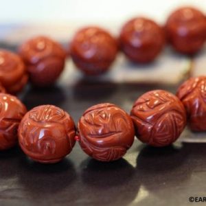 Shop Red Jasper Beads! L/ Red Jasper 16mm Carved Round beads 15.5" strand Natural jasper gemstone beads For jewelry making | Natural genuine beads Red Jasper beads for beading and jewelry making.  #jewelry #beads #beadedjewelry #diyjewelry #jewelrymaking #beadstore #beading #affiliate #ad