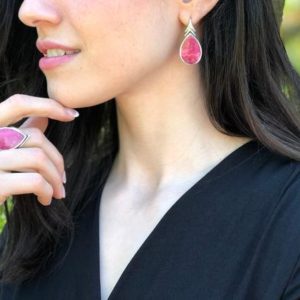 Shop Rhodochrosite Earrings! Rhodochrosite Earrings, Raspberry Pink Earrings, Vintage Earrings, Teardrop Earrings, Leaf Earrings, Long Earrings, Solid Silver Earrings | Natural genuine Rhodochrosite earrings. Buy crystal jewelry, handmade handcrafted artisan jewelry for women.  Unique handmade gift ideas. #jewelry #beadedearrings #beadedjewelry #gift #shopping #handmadejewelry #fashion #style #product #earrings #affiliate #ad