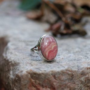 Shop Rhodochrosite Rings! Natural Rhodochrosite Ring, Sterling Silver, Rhodochrosite 15x20mm Oval Ring,Handmade Ring, Silver Ring, Gemstone Ring, Boho Ring, Size 7 US | Natural genuine Rhodochrosite rings, simple unique handcrafted gemstone rings. #rings #jewelry #shopping #gift #handmade #fashion #style #affiliate #ad
