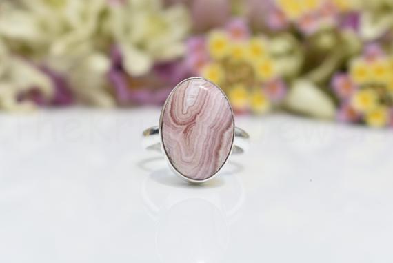 Rhodochrosite Stone Ring, Sterling Silver Ring, Oval Stone Ring, Statement Ring, Cabochon Gemstone, Silver Band Ring, Natural Gemstone, Sale