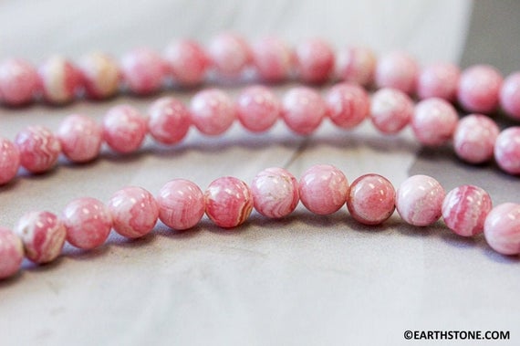 S/ Rhodochrosite 6mm Round Beads 15.5" Strand Origin Argentina Natural Pink Gemstone Beads For Jewelry Making (119-1327)