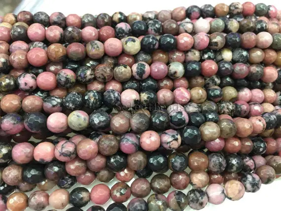 Black Line Faceted  Rhodonite Beads - Pink Semi Precious Stones - Faceted Gemstone Beads -  Jewelry Beads -pink Beads -15inch