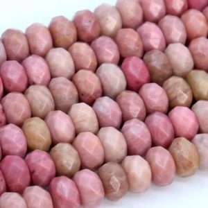 Shop Rhodonite Beads! Genuine Natural Haitian Flower Rhodonite Loose Beads Faceted Rondelle Shape 8x5mm | Natural genuine beads Rhodonite beads for beading and jewelry making.  #jewelry #beads #beadedjewelry #diyjewelry #jewelrymaking #beadstore #beading #affiliate #ad