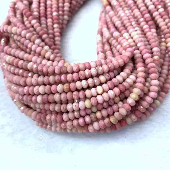 Tiny Pink Rhodonite Rondelle Micro Faceted Beads 4x2.5mm Small Natural Pink Gemstone Beads Pink Delicate Semi Precious Spacer Beads
