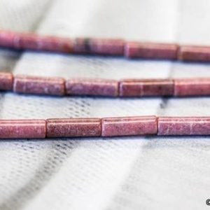 Shop Rhodonite Beads! S/ Rhodonite 4x13mm Tube Beads 15.5 inches long Genuine Pink And Little Black Pattern Smooth Tube For Earring And Jewelry Making | Natural genuine beads Rhodonite beads for beading and jewelry making.  #jewelry #beads #beadedjewelry #diyjewelry #jewelrymaking #beadstore #beading #affiliate #ad