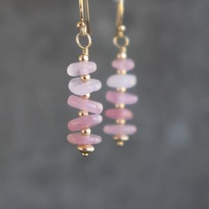 Rose Quartz Drop Earrings, Raw Rose Quartz Dangle Earrings, Pink Earrings, Gift for Women, Gift for Her | Natural genuine Rose Quartz earrings. Buy crystal jewelry, handmade handcrafted artisan jewelry for women.  Unique handmade gift ideas. #jewelry #beadedearrings #beadedjewelry #gift #shopping #handmadejewelry #fashion #style #product #earrings #affiliate #ad