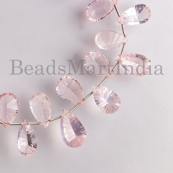 Beautiful Rose Quartz Beads, Rose Quartz Faceted Beads, 8x11-10x16 Mm Quartz Concave Cut Pear Shape Beads, Rose Quartz Pear Shape Beads