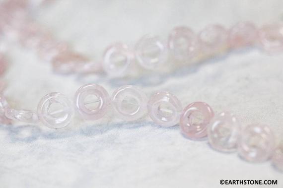 M/ Rose Quartz 10mm/ 14mm Donut Beads 16" Strand Shade Varies Light To Pale Pink For Jewelry Making