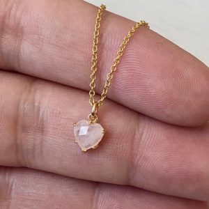 Shop Healing Gemstone & Crystal Pendants! Tiny Heart Necklace, Rose Quartz Heart Pendant, Small Pink Delicate Necklace, Minimalist Layering Jewelry, Gift for her, Love Necklace, Mom | Natural genuine Gemstone pendants. Buy crystal jewelry, handmade handcrafted artisan jewelry for women.  Unique handmade gift ideas. #jewelry #beadedpendants #beadedjewelry #gift #shopping #handmadejewelry #fashion #style #product #pendants #affiliate #ad