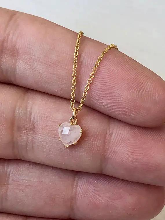 Tiny Heart Necklace, Rose Quartz Heart Pendant, Small Pink Delicate Necklace, Minimalist Layering Jewelry, Gift For Her, Love Necklace, Mom