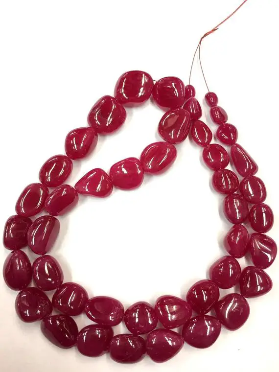 Natural Ruby Smooth Nuggets Beads Ruby Nugget Shape Beads Jewelry Making Ruby Beads Wholesale Ruby Beads Top Quality 18" Strand