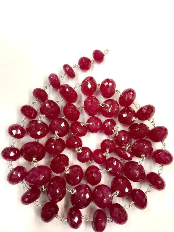 Ruby Gemstone Rosary Chain Beads Silver Rosary Chain Natural Ruby Faceted Rondelle Shape Beads Very Nice Looking Ruby Rosary Beads Necklace