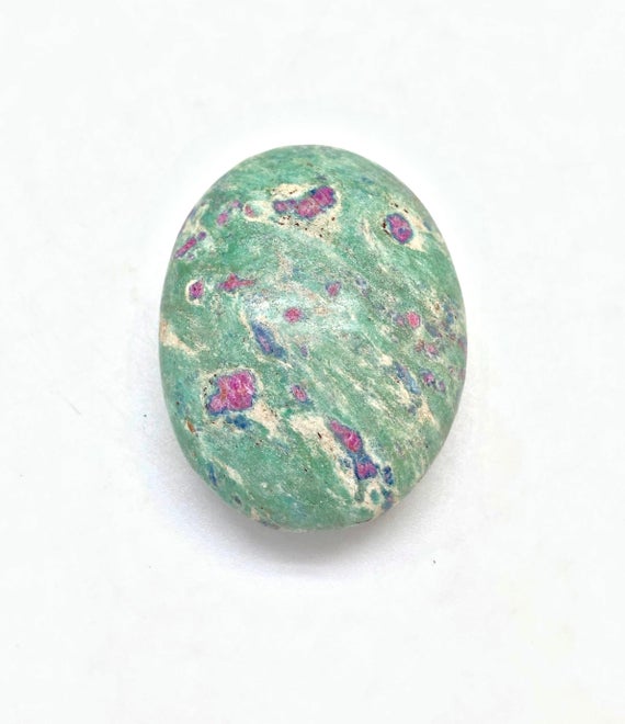 Ruby In Fuchsite Stone - Palm Stones - Ruby Fuchsite Crystal Palmstone - Tumbled Ruby In Fuchsite Worry Stone - Green & Pink Crystal