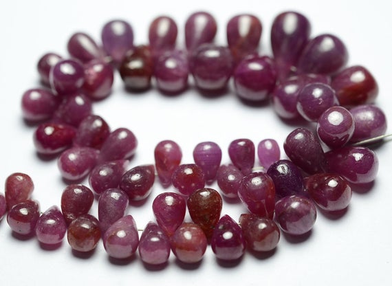 Natural Ruby Teardrops 4x6mm To 7x11mm Tear Drop Beads Smooth Gemstone Beads Pink Ruby Beads Precious Stone - 6 Inches Strand No4193