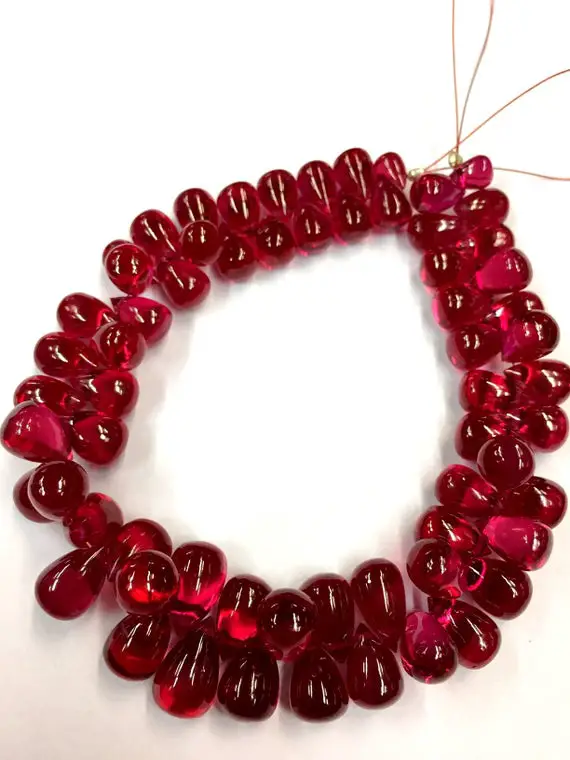 Extremely Beautiful Very Rare Red Corundum Smooth Teardrop Beads Ruby Teardrop Shape Ruby Gemstone Beads 8" Strand Top Quality