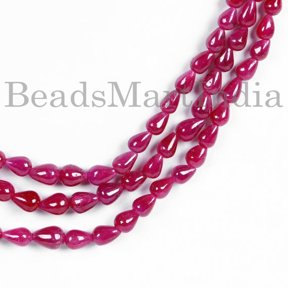 Ruby Necklace, Ruby Smooth Necklace, 4x5-6.5x9mm Ruby Smooth Beads, Ruby Straight Drill Drops Beads, Ruby Plain Beads, Ruby Plain Drops