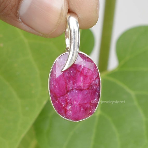 Dyed Ruby Pendant, 925 Sterling Silver, Ruby 16x22 Mm Oval Faceted Gemstone Pendant, Silver Pendant, Handmade Jewelry Pendant, Etsy Jewelry