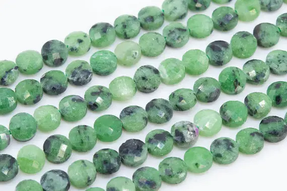 Genuine Natural Ruby Zoisite Loose Beads Grade Aaa Faceted Flat Round Button Shape 6x4mm