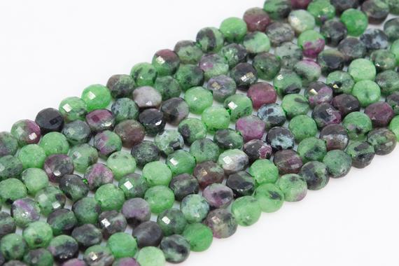 Genuine Natural Ruby Zoisite Loose Beads Grade Aaa Faceted Flat Round Button Shape 4mm