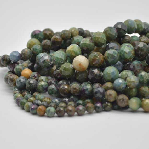 High Quality Grade A Natural Ruby Zoisite Semi-precious Gemstone Faceted Round Beads - 6mm, 8mm, 10mm Sizes - 15" Strand