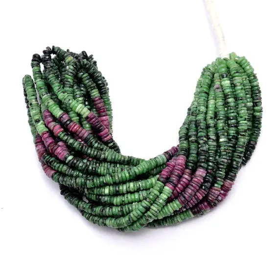 Aaa+ Ruby Zoisite 5mm-6mm Smooth Heishi Spacer Beads | Natural Ruby Zoisite Semi Precious Gemstone Loose Tyre Rondelle Beads | 16inch Strand