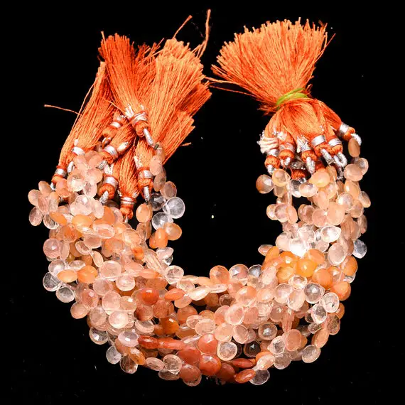 Aaa+ Rutilated Quartz Gemstone 7mm-8mm Heart Briolette Beads | 8inch Strand | Bronze Rutile Natural Semi Precious Beads For Jewelry Making