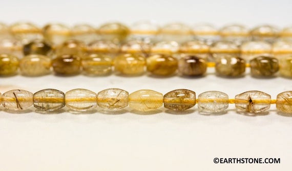 S/ Rutilated Quartz 4x6mm Oval Rice Beads 15.5" Strand Natural Golden Rutile Quartz Gemstone Beads For Jewelry Making