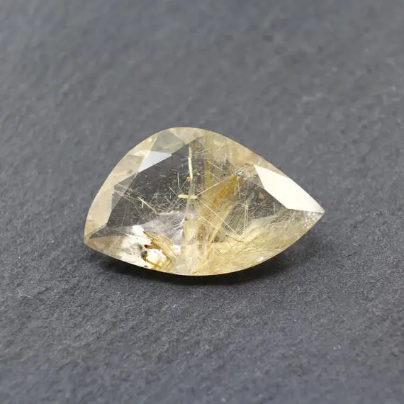 Golden Rutilated Quartz Loose Gemstone, Freeform Shape, Faceted Cut - 16x26mm, 16.54ct