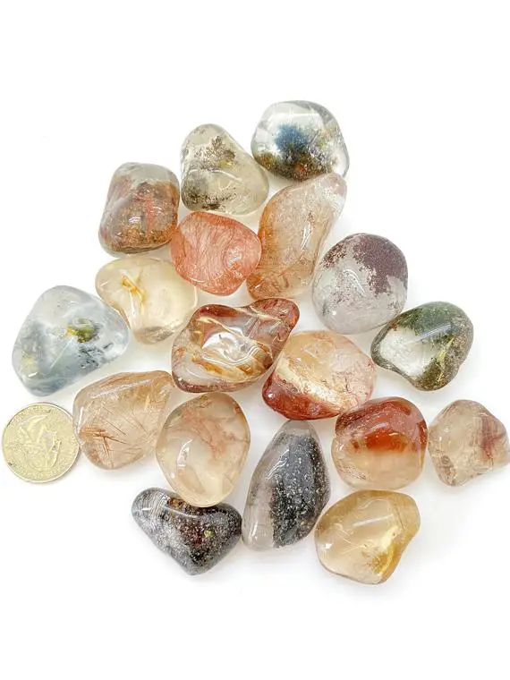 Mixed Rutilated Tumbled Quartz Crystal - Tumbled Mixed Rutilated Stone - Multiple Sizes Available - Polished Rutilated Quartz Gemstones
