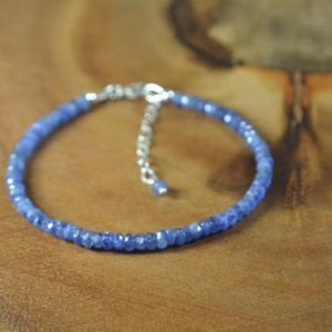 Shop Sapphire Bracelets! Delicate Blue Sapphire Gemstone Bracelet in Sterling Silver // September Birthstone // 5th, 45th Anniversary Gift // Denim Blue Sapphire | Natural genuine Sapphire bracelets. Buy crystal jewelry, handmade handcrafted artisan jewelry for women.  Unique handmade gift ideas. #jewelry #beadedbracelets #beadedjewelry #gift #shopping #handmadejewelry #fashion #style #product #bracelets #affiliate #ad