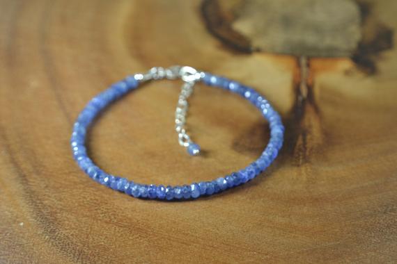 Delicate Blue Sapphire Gemstone Bracelet In Sterling Silver // September Birthstone // 5th, 45th Anniversary Gift // Denim Blue Sapphire
