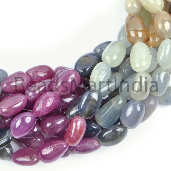 Natural Multi Sapphire Smooth Nugget Beads, Multi Sapphire Plain Beads, Sapphire Smooth Nugget Beads, Multi Sapphire Natural Beads