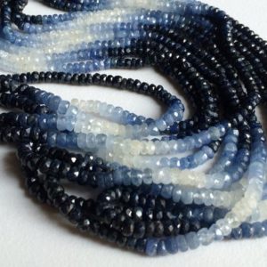 Shop Sapphire Faceted Beads! 3.5-4.5mm Shaded Blue Sapphire Faceted Beads, Original Sapphire Faceted Rondelle, Sapphire Faceted Beads For Jewelry (8IN To 16IN)-GOD328A | Natural genuine faceted Sapphire beads for beading and jewelry making.  #jewelry #beads #beadedjewelry #diyjewelry #jewelrymaking #beadstore #beading #affiliate #ad
